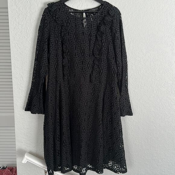 Eloquii Black Lace Bell Sleeves Ruffle Mini Dress Witchy Goth Whimsygoth Size 16 - Picture 1 of 7